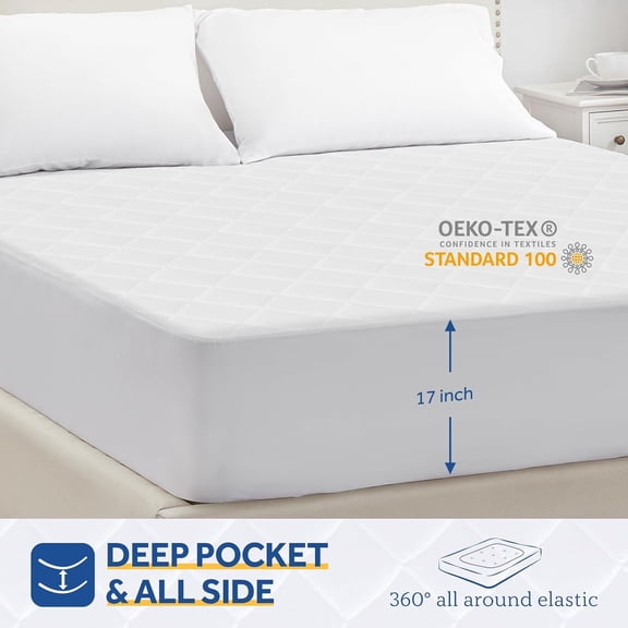 Heated Mattress Pad | Quilted Cotton Electric Bed Warmer with 10 Heat Setting Controller | 1-12 Hours Auto Shut Off | 15" Deep All Around Elastic Pocket, Twin