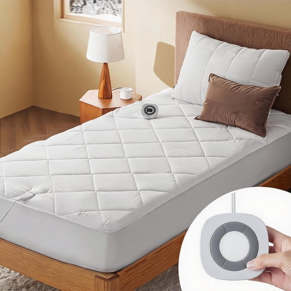 Heated Mattress Pad Twin with Memory and Preheat Functions 12-Hour Auto Off 10 Heat Settings Single Controller Fast Heating Diamond Quilted 39 x 75 Inches