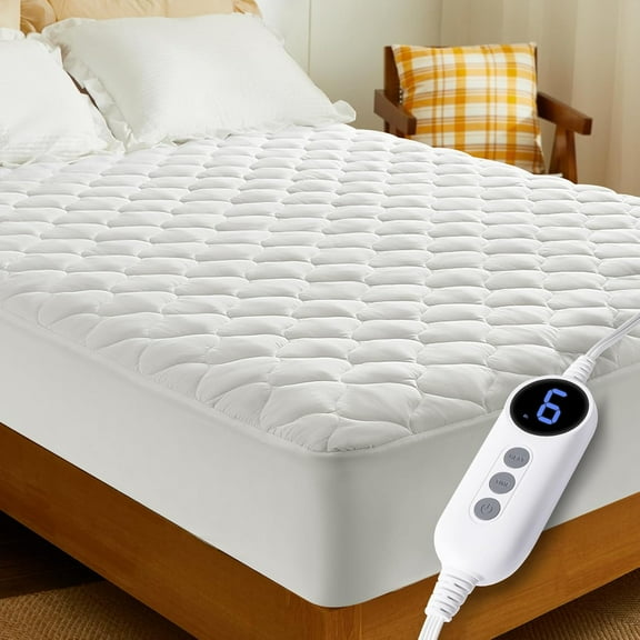 Heated Mattress Pad Twin Size, Fast Heating Bed Warmer, Electric Mattress Pad Cover with Deep Pocket 9 Heat Settings, 10 H Auto Shut Off, Machine Washable, White 39"*75"