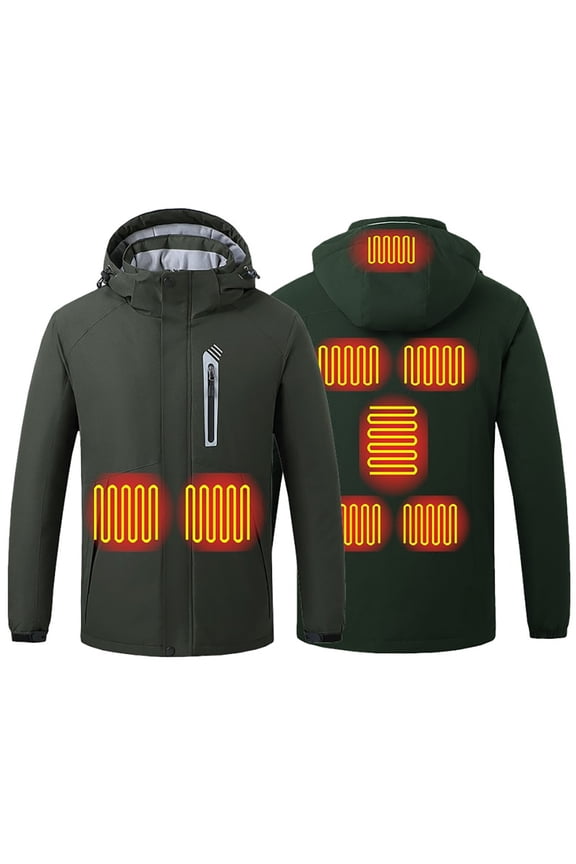 Heated Mens Jacket 8 Heat Zones Usb Charging Detachable Hood Fleece Lined Fast Warm Up Puffer Jacket Windproof Mountain Coat Heating Clothing Thermal Mens Winter Jacket with Hood