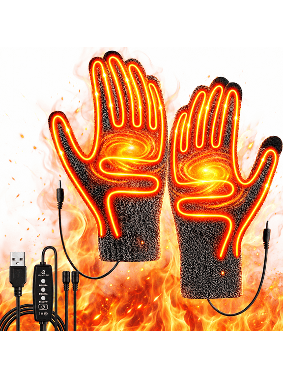Heated Mitten Gloves, Electric Knitting Gloves Touchscreen, Cold Weather Rechargeable Electric Warm Gloves Winter Cycling, Washable Winter Gift(Grey)