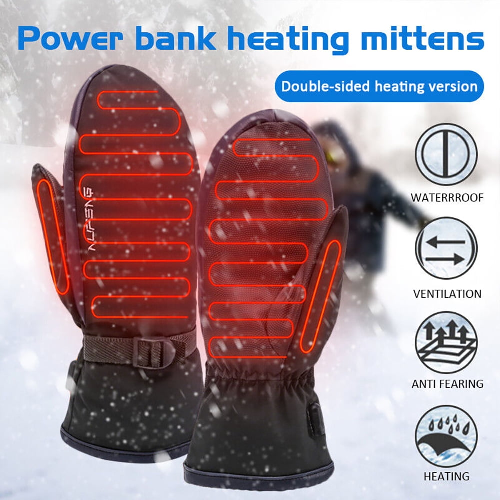 Heated Mittens Gloves for Men Women,USB Powered Heating Gloves with 3 Temperature Levels Outdoor Windproof Fleece Lined Hand Warm Gloves for Ski Snowboarding Fishing