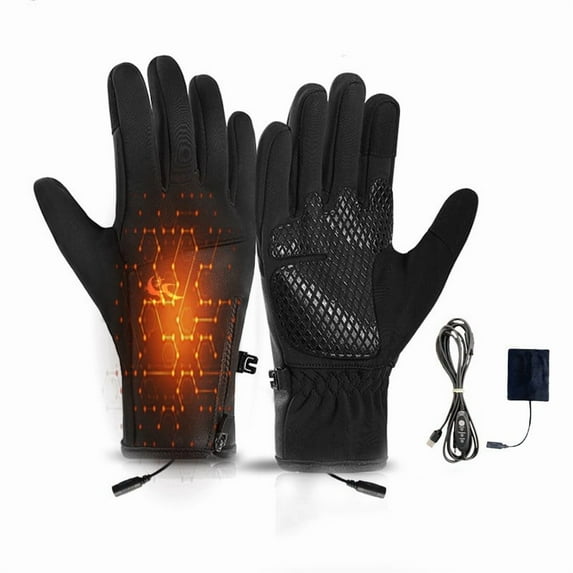Heated Motorcycle Gloves, Rechargeable Winter Moto Heating Gloves for Snowmobile, Windproof Thermal Heated Gloves with Touchscreen, Warm Waterproof Heating Gloves for Cold Weather Outdoor Sports