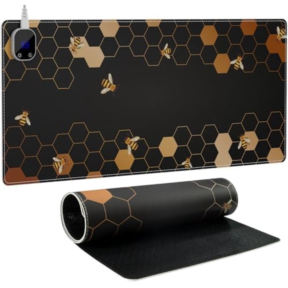 Heated Mouse Pad, XL Big Desk Pad with 4 Heating Levels & 4 Auto Shut-Off Levels for Computer Keyboard, 31.5" x 13" Large Safe Desk Mat Hand Warmer for Home Office Work (Honeycomb)