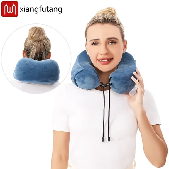Heated Neck Massager Pillow  Memory Foam U-Shaped Travel Pillow with Heat, USB & Cordless, Timer, Washable Cover, Blue
