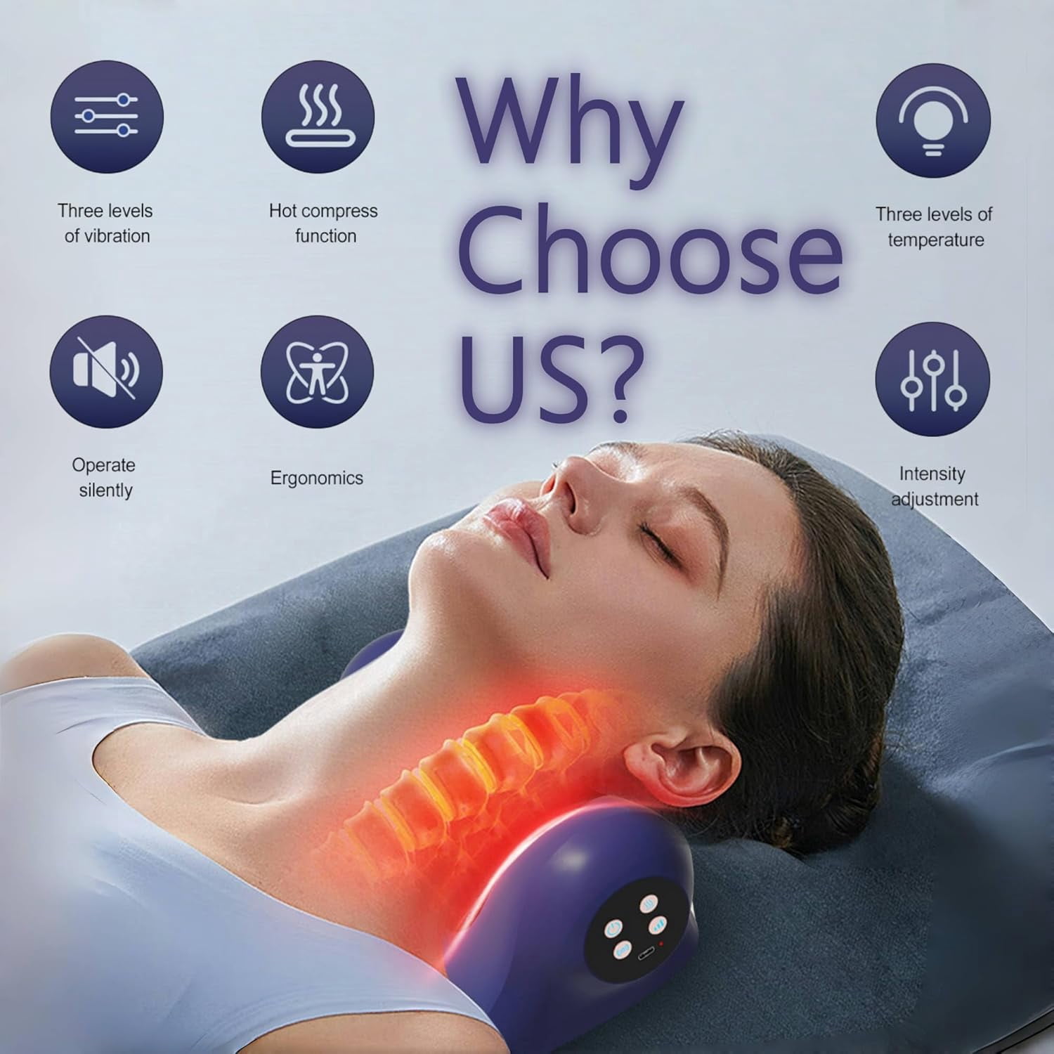 Heated Neck Massager Pillow with Red Light Therapy and Vibration for Pain Relief
