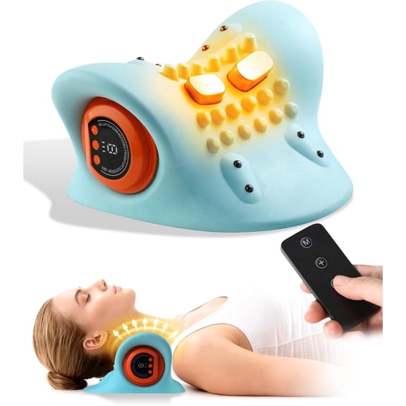 Heated Neck Massager & Stretcher for Cervical Traction Support, Cordless with Remote