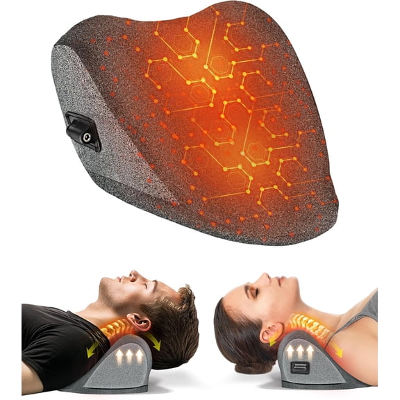 Heated Neck tretcher for Pain Relief - Neck and houlder Relaxer Graphene Heated Cervical Traction Device Neck Pillow Corrector Chiropractic for TMJ Pain Relief and Cervical pine Alignment Grey