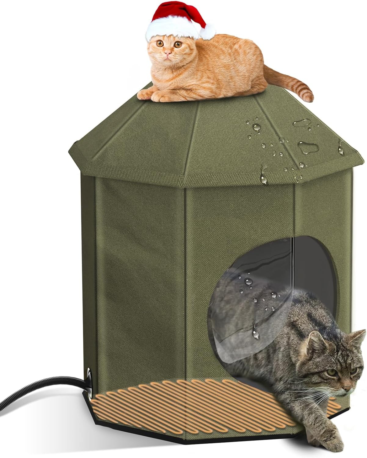 Heated Outdoor Cat House Weatherproof Cat Small Dog Warm Pet Shelter Carrier NEW PP10_Green