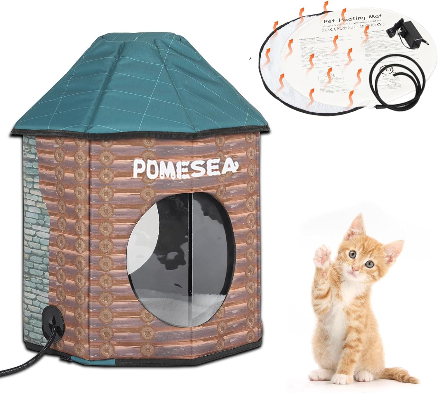 Heated Outdoor Cat House Weatherproof Cat Small Dog Warm Pet Shelter Carrier NEW PP10_Log