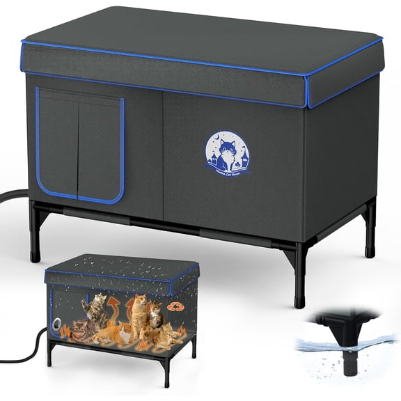 Heated Outdoor Cat House for Winter, 100% Waterproof XXL Shelter (29"x17"x21") with Escape Door & Heating Pad, Insulated for Feral Cats & Small Dogs