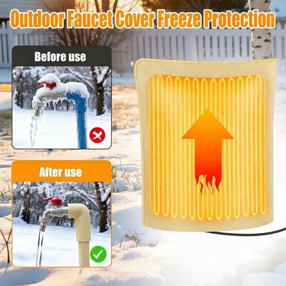 Heated Outdoor Faucet Cover for Winter Freeze Protection, Auto On/Off Thermostat Control Water Pipe Heater, 20"x17" Waterproof Heated Spigot Cover for Hose Bib and Backflow Preventer