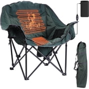 Heated Oversized Padded Camping Chair with Cooler Bag, Cup Holder & Side Pocket, Portable Folding Lawn Chair for Outdoor Adventures 1-Pack