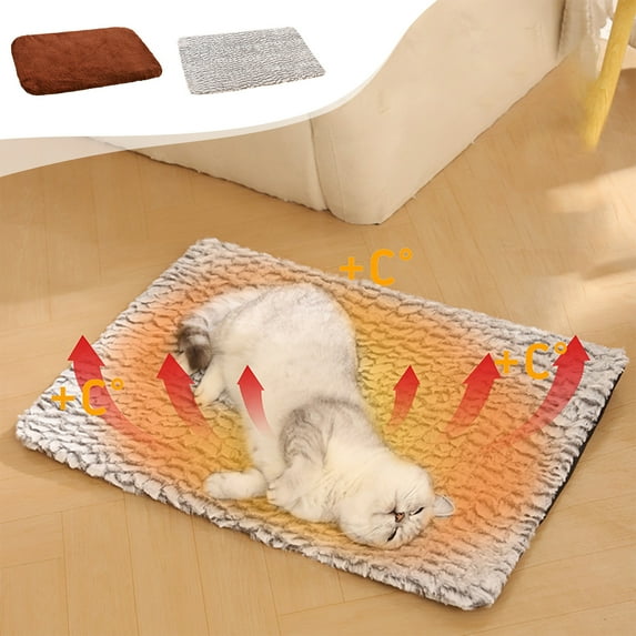 Heated Pet Bed Mat for Winter Warmth, Washable Gray or Coffee Cloth & Fluff Material, Non-slip & Machine Washable for Easy Cleaning, Ideal for Dogs and Cats in Cold Weather,Vsgery