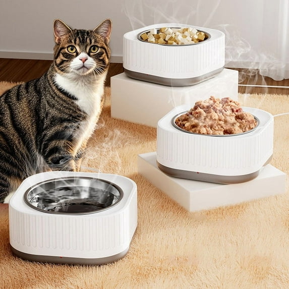 Heated Pet Water Bowl with Temperature Control - Adjustable Warm Water Dish for Dogs & Cats, Anti-Freeze Winter Pet Accessory, Safe & Durable Pet Water Feeder for Indoor & Outdoor Use, 6.2*2.9in, A