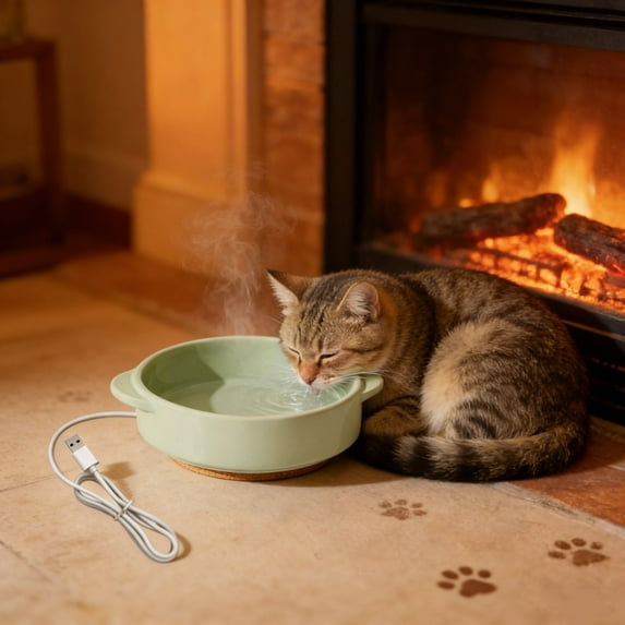 Heated Pet Water Bowl, Thermostatic Ceramic Dog Bowl, USB Warm Water Dispenser for Cats and Dogs, Indoor Winter Pet Hydration Bowl