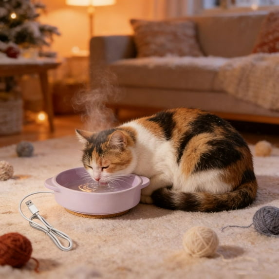 Heated Pet Water Bowl, Thermostatic Ceramic Dog Bowl, USB Warm Water Dispenser for Cats and Dogs, Indoor Winter Pet Hydration Bowl