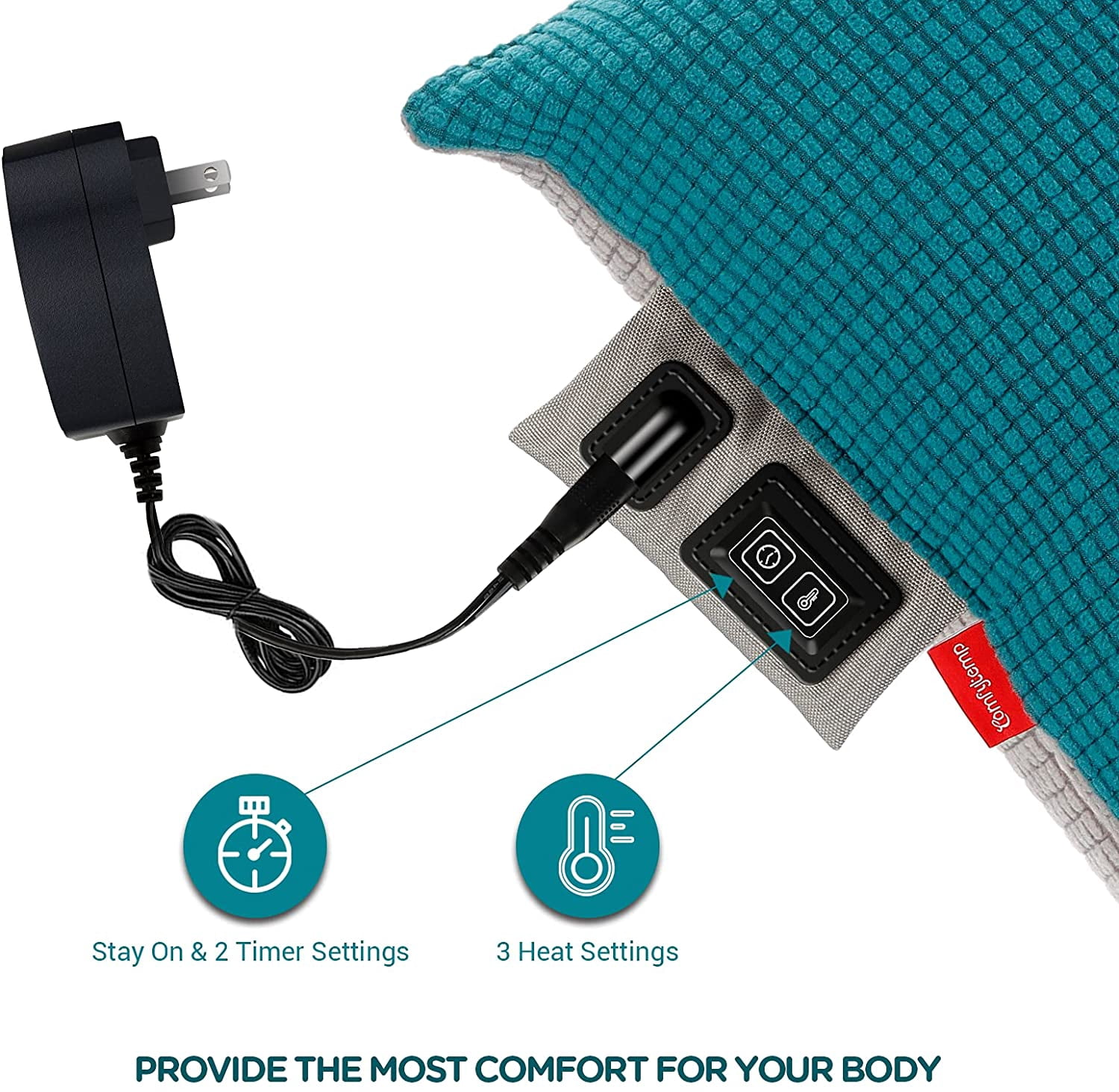 Heated Pillow for Lumbar Support, Electric Pillow for Back Pain Relief, Flannel USB Heating Pillows for Period Cramp/Abdomen/Neck, Birthday Gift for Mom Dad, 17.7" x 17.7"