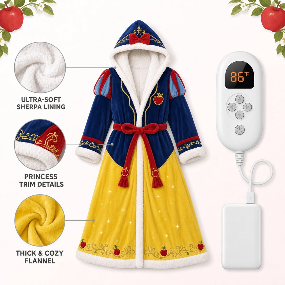 Heated Princess Robe with Hood, Soft Flannel and Plush Sherpa Lining ...