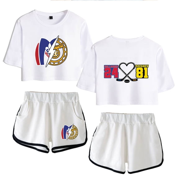 Heated Rivalry Hollander 24 Rozanov 81 CP Print 2-Piece Outfit – Women’s Crop T-Shirt and Shorts Set , Casual Streetwear for TV Series Fans