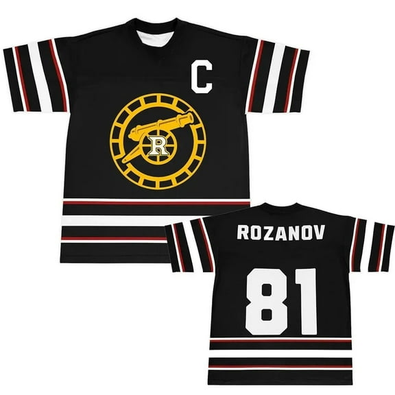 Heated Rivalry Inspired Merch Rozanov 81 Black-Red V-Neck Jersey T-Shirt - Unisex Short Sleeve Casual Streetwear Top for TV Series Fans