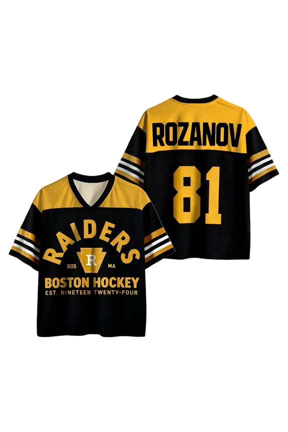 Heated Rivalry Long Sleeve Shirts - Hockey Raiders #81 Rozanov Sport Jersey - Black & Yellow V-Neck Mesh Team Merch For Fans And Athletes L Black