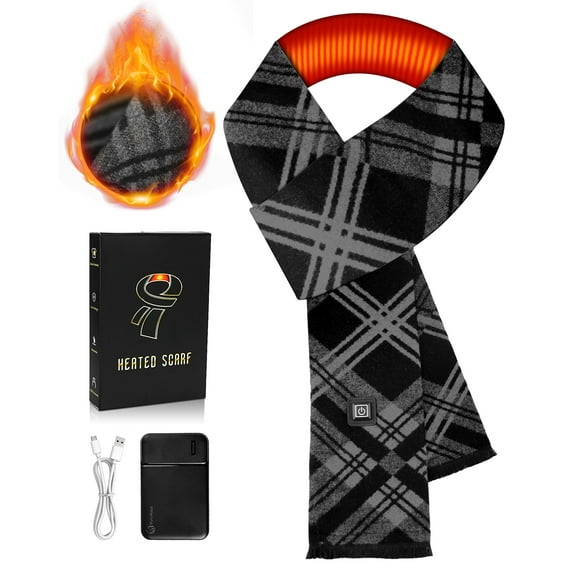 Heated Scarf for Women/Men,Electric Heating Neck Scarf with Rechargeable Battery,3 Levels Temperatures,Long Shawl Warm Winter Neck Warmer Neck Heating Pad Scarves Cape,Slanted Plaid Dark Gray