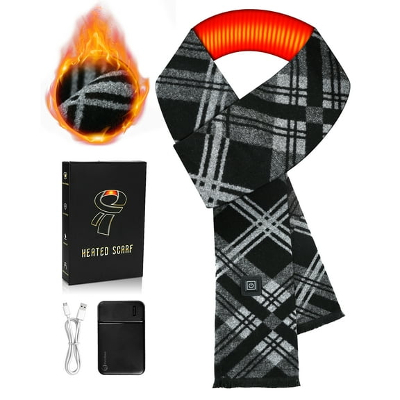 Heated Scarf for Women/Men,Electric Heating Neck Scarf with Rechargeable Battery,3 Levels Temperatures,Long Shawl Warm Winter Neck Warmer Neck Heating Pad Scarves Cape,Slanted Plaid Gray