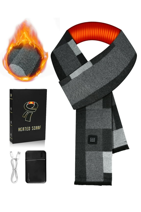 Heated Scarf for Women/Men,Electric Heating Neck Scarf with Rechargeable 5000mAh Battery Warm Arthritis in Winter,3 Levels Temperatures Electric Scarves for Christmas Gift,Large Plaid Gray