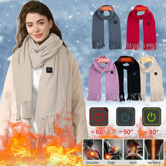 Heated Scarf for Women Rechargeable Neck Warmer, Winter Scarf for Cold Weather Soft Warm Scarf Clasic Tassel Shawl Wraps for Women Men, Scarves for Men