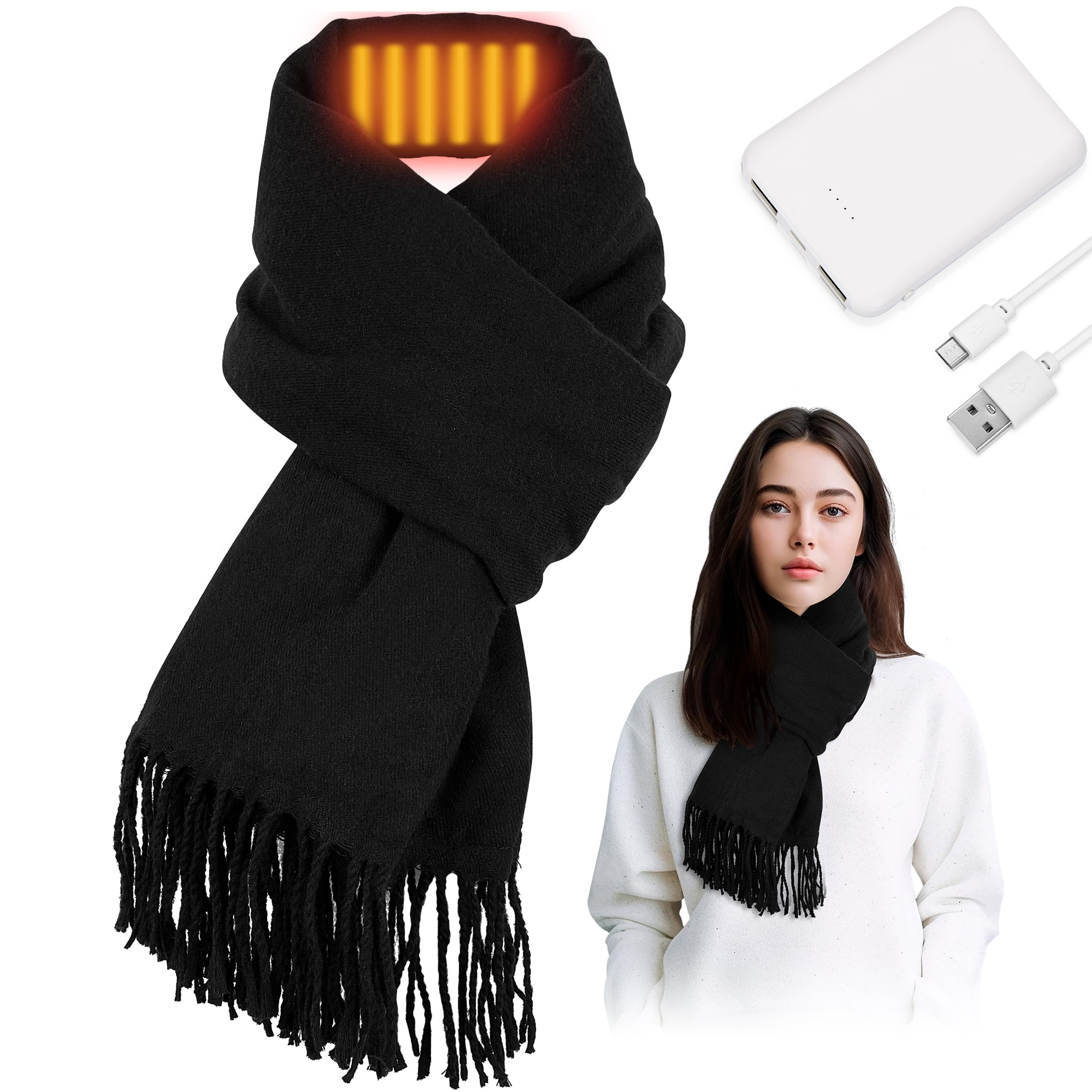 Heated Scarf for Women Men, USB Heating Scarf Long Shawl Warm Winter