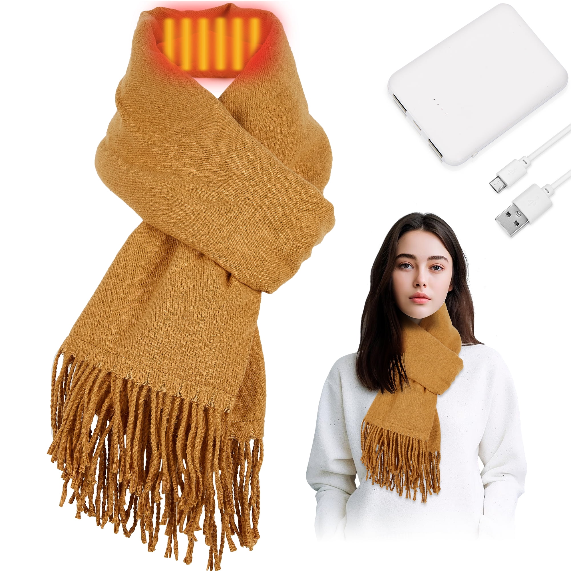 Heated Scarf for Women Men, USB Heating Scarf Long Shawl Warm Winter