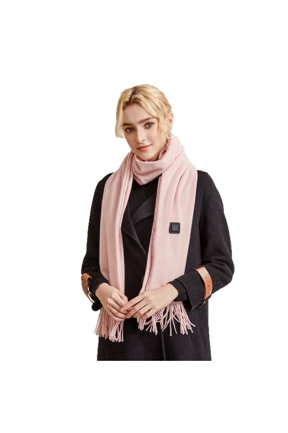 Heated Scarf for Women Winter Warm Heating Scarf Pink Plaid Scarf Extended Length Light Scarf Neck Warmer with Tassel for Winter Cold Weather