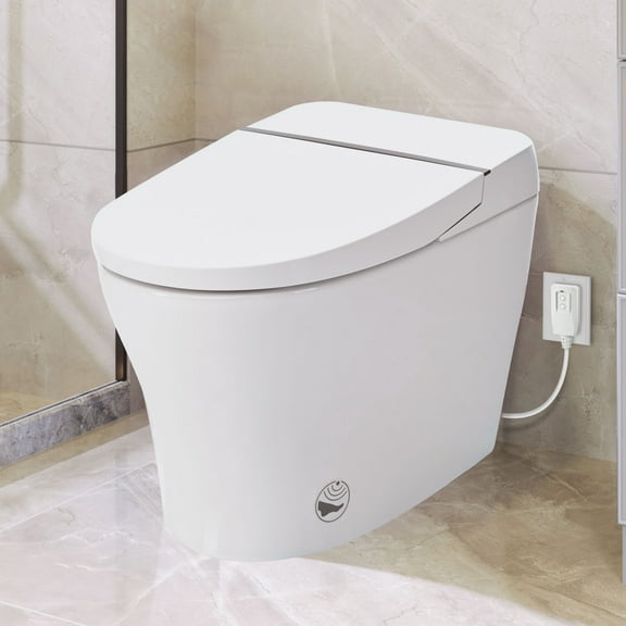 Heated Seat Smart Toilet  without Bidet, Upmarket Compact Dual Flush Toilet 1/1.28 GPF, Tank less toilet with Adjustable Temp Heated Seat, Foot sensor Flush, White Night Light,Auto Flush