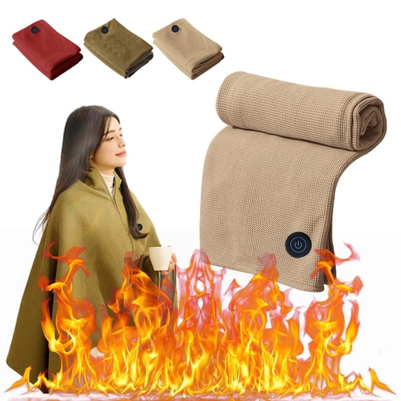 Heated Shawl Blanket USB Powered – Fast Heating Portable Cape, Zipper Secure, Adjustable 3 Heat Settings, Washable Fabric, 150x80cm, Office Outdoor Camping Warmth