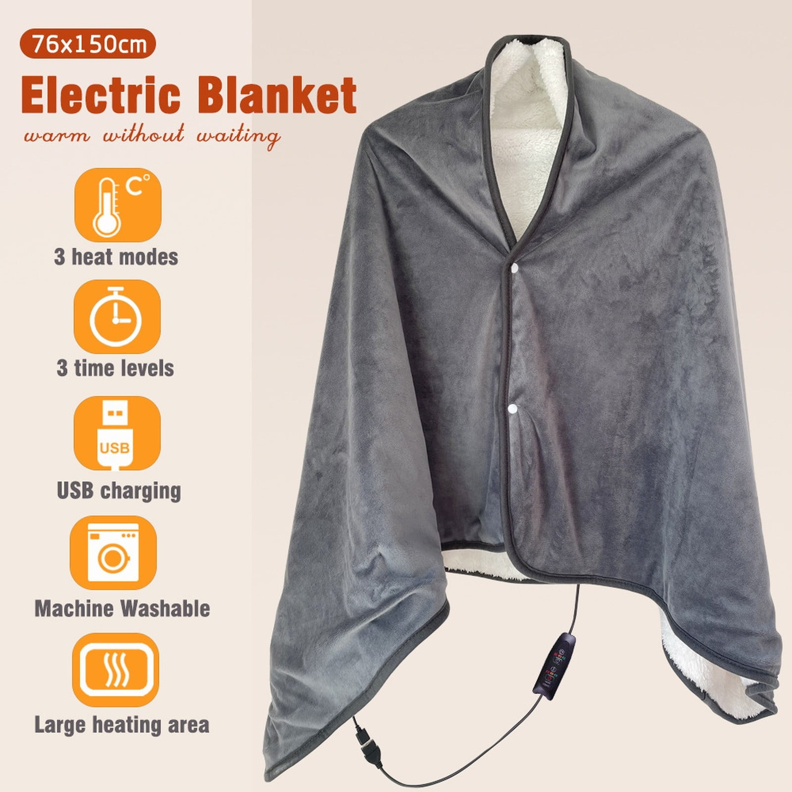 Heated Shawl Blanket Cozival Usb Heated Shawl Blanket - 76X150Cm Thickened Wrap with 3 Temperature Settings, Multi-Functional Shoulder & Body Warmer for Office, Home & Travel, Usb Body Warmer, Grey