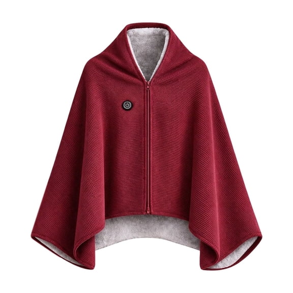 Heated Shawl Wrap For Women, 59 Inch Wide USB Wearable Blanket Cape With 3 Heat Settings, Fast Heating Throw For Home Office Travel And Camping, Burgundy Knit Poncho