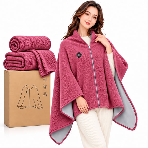 Heated Shawl Wrap for Women, USB Wearable Heated Blanket with 3 Adjustable Heat Settings, Soft Double-Sided Fabric, Zip-Up Portable Electric Blanket for Home, Office, Travel and Everyday Comfort
