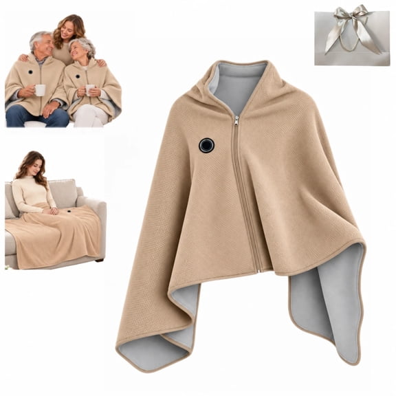Heated Shawl Wrap for Women, USB Wearable Heated Blanket with 3 Heat Settings, Zip Front Knit Cape for Home Office Travel Winter Gift for Parents