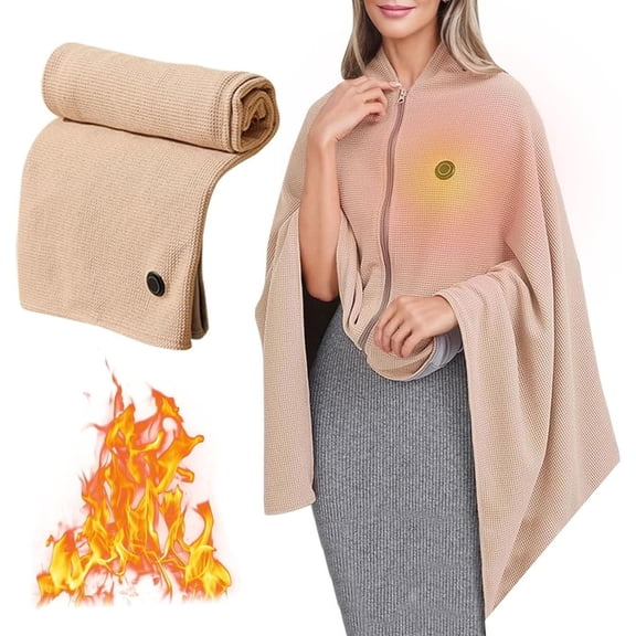 Heated Shawl Wraps, Portable USB Heated Blanket Shawl, Corded Wearable Blanket Soft Zipper Shawl Wraps Fast Heating Blanket with 8 Heating Zones and 3 Heating Levels for Outdoor, Home