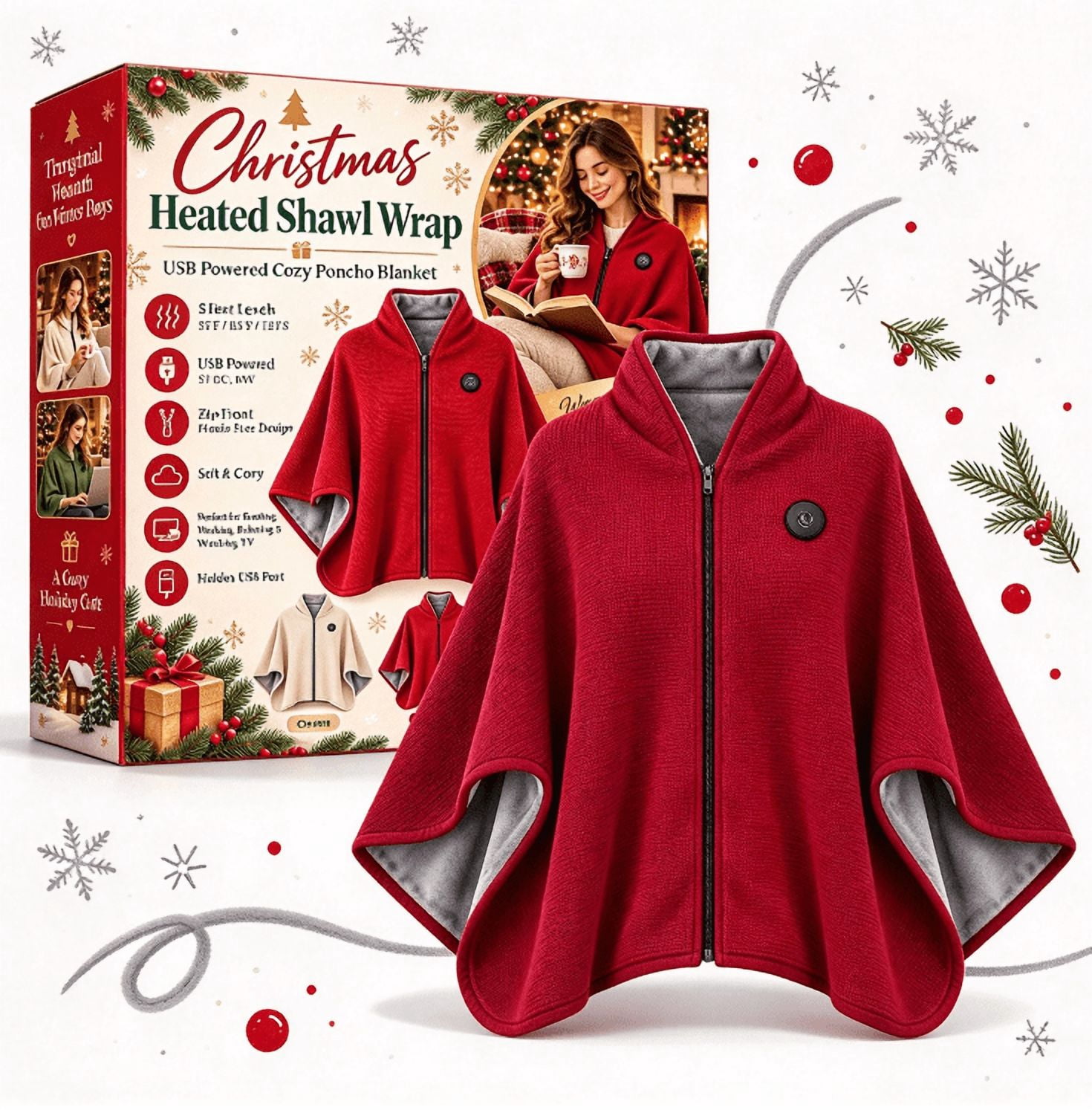 Heated Shawl Wraps for Women with Gift Box, Portable USB Heated Blanket ...