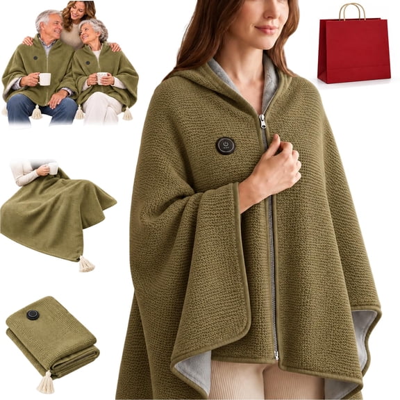 Heated Shawl Wraps For Women, Portable Heated Shawl Includes Charging Cable Cozy Heated Shawl Wrap, A Soft, Cozy Waffle-Knit That Drapes Like A Poncho-Shawl, With Three Heat Levels Built In