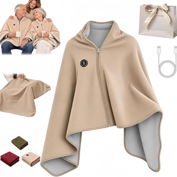 Heated Shawl Wraps for Women, Rechargeable Cordless Heated Blanket Shawl with 8 Heating Zones & 3 Heating Levels, Wearable Electric Poncho Wrap with Zipper for Home Office Travel