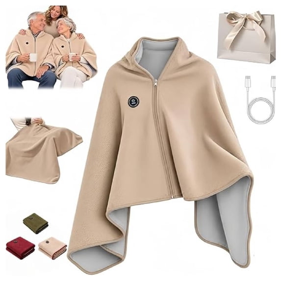 Heated Shawl Wraps for Women USB Wearable Blanket 2027 Upgraded Portable Usb Heated Blanket Shawl With 3 Heat Settings & Fast Heating, Home Outdoor Office Use, A Great Choice For Parents(Beige)