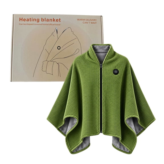Heated Shawl Wraps for Women, USB Wearable Blanket, Temperature Control, Soft Heated Poncho Cape with Front Zipper for Home, Office, Car and Travel Use Dark Green (Gift box set)