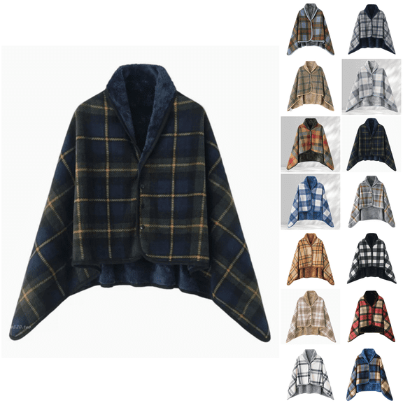 Heated Shawl Wraps for Women Wearable Blanket Cozy Blanket Heated Shawl Plaid Wearable Cape Wrap Warm Flannel Blanket Great For Air Conditioned Office Spaces,Navy