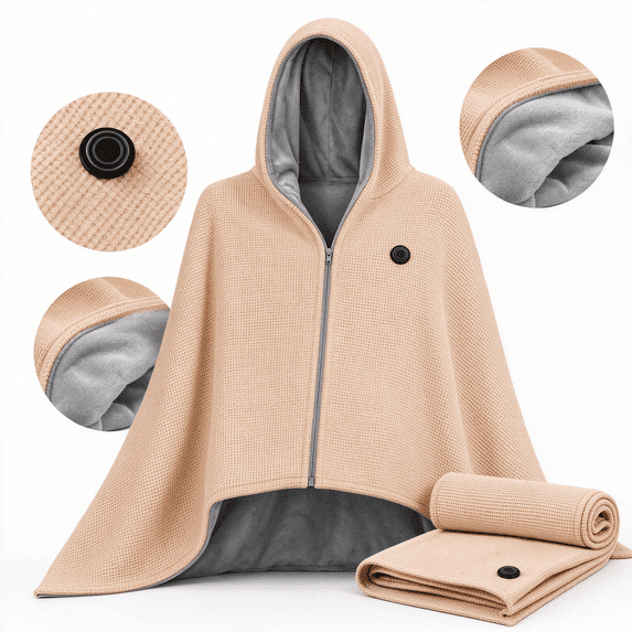 Heated Shawl Wraps for Women, Portable Heated Blanket, Portable Soft Cordless Electric Heated Blanket with Zipper