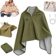 thumbnail image 1 of Heated Shawl for Women, USB Wearable Blanket with 3 Heat Settings, Zip-Front Heated Poncho Wrap with Plush Lining for Home Office Travel - Green, 1 of 7