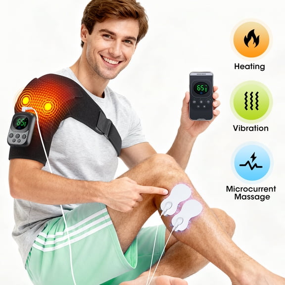 Heated Shoulder Brace with 3 Massage & 6 Heat Modes, Cordless Shoulder Heating Pad with App Control, Heated Shoulder Wrap Massager for Men Women Relax, Black