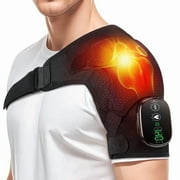 Heated Shoulder Brace Massage Rotator Cuff Support Compression Wrap, Electric Shoulder Heating Pad,5000mAh Rechargeable Black